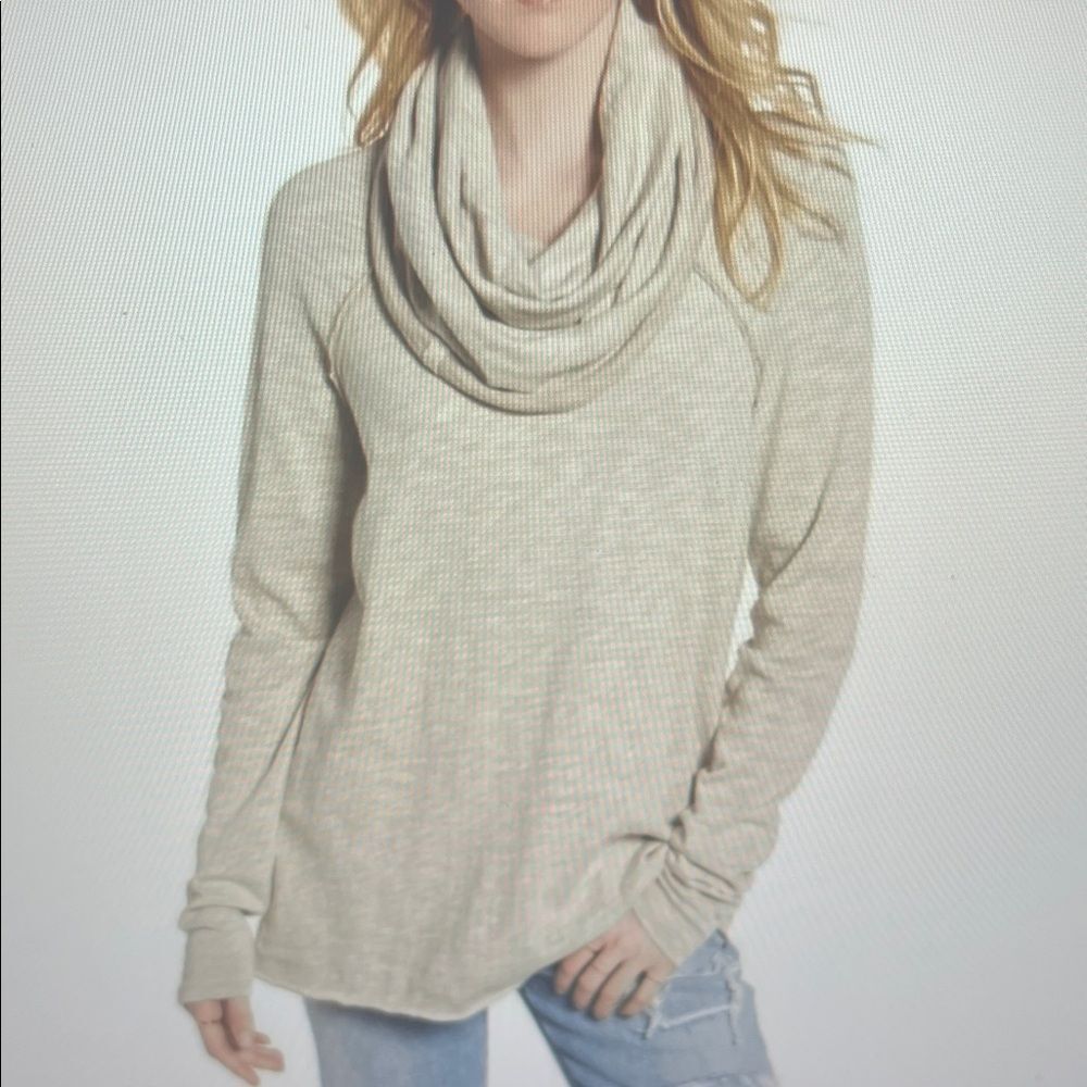 Free People FP Beach Cocoon Cowl Neck Tunic Top Cotton Sweatshirt Oatmeal -M/L